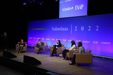 Brezilya seçimleri: Cumhurbaşkanı adayı Simone Tebet, O Estado de S.Paulo gazetesi tarafından düzenlenen bir toplantıya katıldı. 19 Eylül 2022, Sao Paulo, Brezilya: Brezilya başkanlığı için aday Simone Tebet 