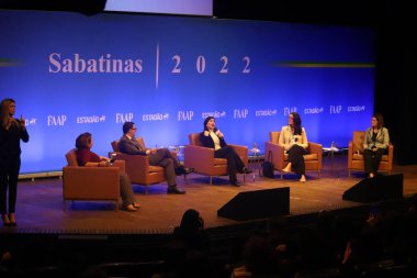 Brezilya seçimleri: Cumhurbaşkanı adayı Simone Tebet, O Estado de S.Paulo gazetesi tarafından düzenlenen bir toplantıya katıldı. 19 Eylül 2022, Sao Paulo, Brezilya: Brezilya başkanlığı için aday Simone Tebet 