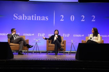 Brezilya seçimleri: Cumhurbaşkanı adayı Simone Tebet, O Estado de S.Paulo gazetesi tarafından düzenlenen bir toplantıya katıldı. 19 Eylül 2022, Sao Paulo, Brezilya: Brezilya başkanlığı için aday Simone Tebet 