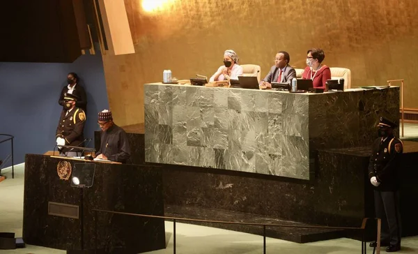 Muhammadu Buhari Interviene Alla 77A Assemblea Generale Delle Nazioni Unite — Foto Stock