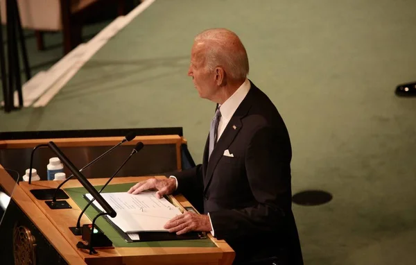 Prezydent Usa Joe Biden Przemawia Zgromadzeniu Ogólnym Onz Nowym Jorku — Zdjęcie stockowe