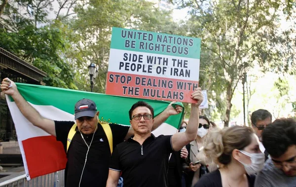 Iraníes Protestan Durante 77ª Asamblea General Las Naciones Unidas Nueva —  Fotos de Stock