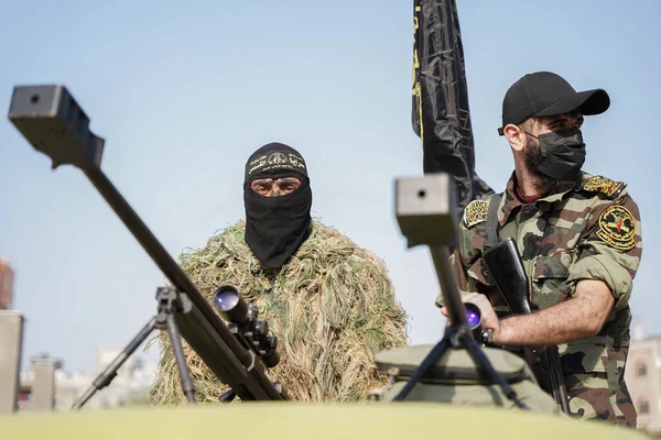 Islamiska Jihad Organiserar Militär Marsch Gatorna Nuseirat Lägret Med Anledning — Stockfoto