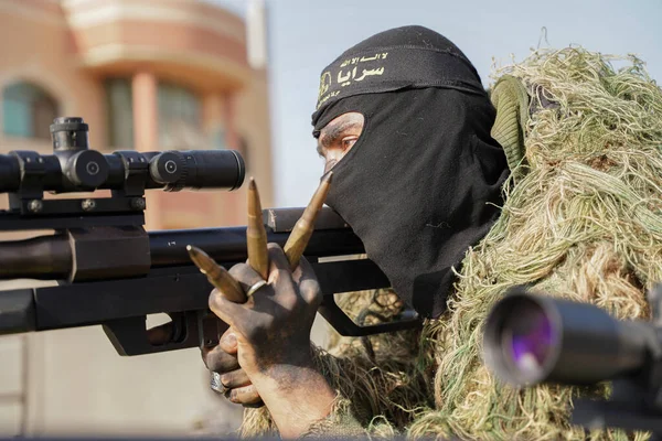Islamiska Jihad Organiserar Militär Marsch Gatorna Nuseirat Lägret Med Anledning — Stockfoto
