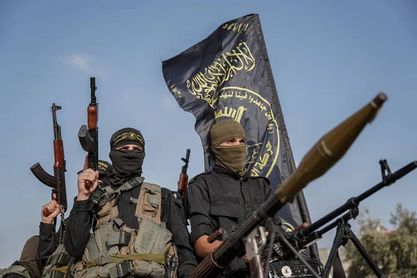 Islamiska Jihad Organiserar Militär Marsch Gatorna Nuseirat Lägret Med Anledning — Stockfoto