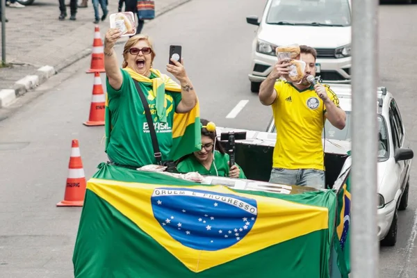 Int Supporters Bolsonaro Government Confront Members Workers Parties Guarulhos Greater — Stock Photo, Image