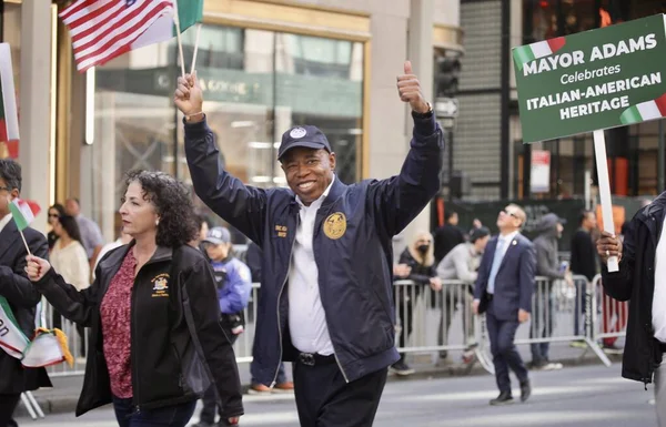 Prefeito Nova York Eric Adams Durante Columbus Day Parade 2022 — Fotografia de Stock