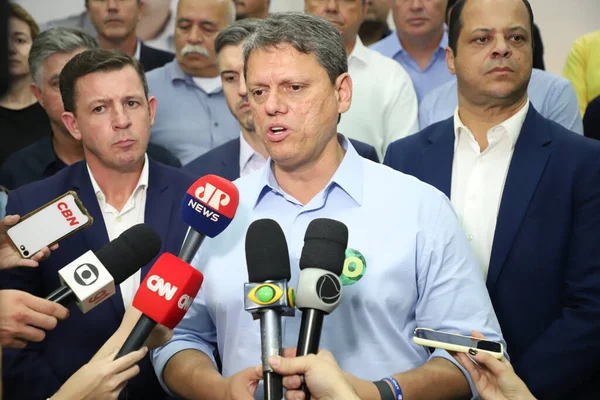 Eleições Para Brasil Tarcisio Freitas Candidato Governador São Paulo Recebe — Fotografia de Stock