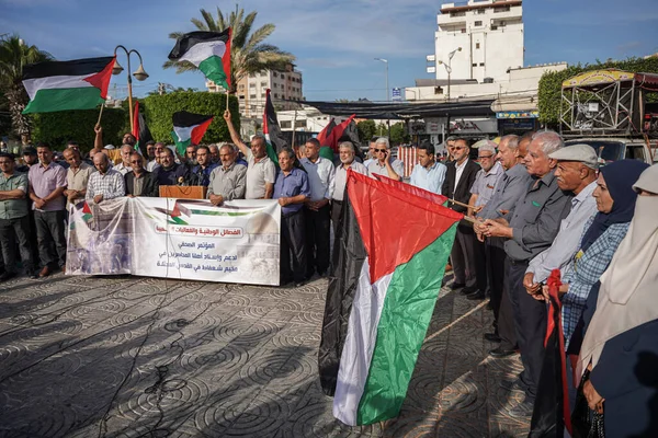 Gazze Deki Fraksiyonlar Shuafat Kampıyla Dayanışma Standı Kuruyor Ekim 2022 — Stok fotoğraf