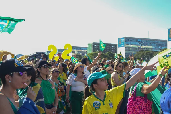 Mujeres Unidas Por Brasil Manifiestan Favor Bolsonaro Explanada Ministerios Distrito —  Fotos de Stock