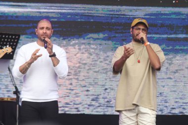 Novabrasil Müzik Festivali Sao Paulo 'da düzenlenmektedir. 16 Ekim 2022, Sao Paulo, Brezilya: Brezilyalı şarkıcı Diogo Nogueira 'nın bu hafta sonu gerçekleşecek Novabrasil Müzik Festivali sırasında rapçi Criolo ile birlikte sergilediği gösteri 