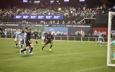 2022 Audi MLS Kupası Playoff 'ları NYCFC ve Miami CF arasında. 17 Ekim 2022, New York, ABD: New York City Futbol Kulübü (NYCFC) ile Citi Field 'da oynanan Inter Miami CF arasındaki 2022 Audi MLS Cup Playoffları 1. 