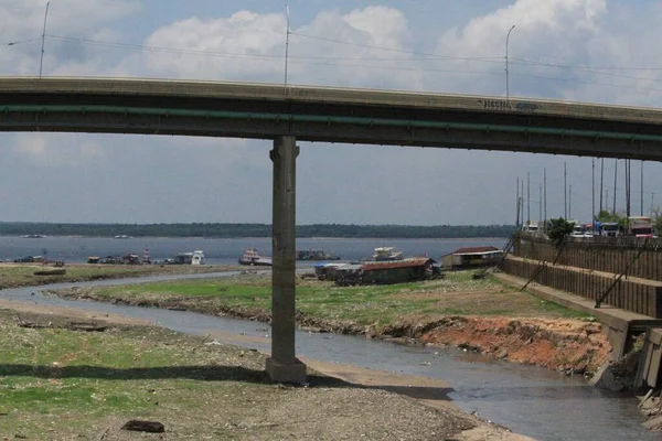 Inundações Amazônia Prejudicam Navegação Mudam Cenário Orla Manaus Outubro 2022 — Fotografia de Stock