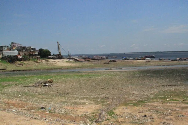 Las Inundaciones Amazonas Perjudica Navegación Cambia Paisaje Borde Manaus Octubre — Foto de Stock