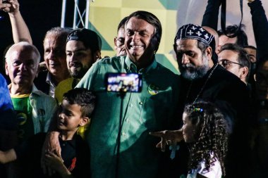 Brezilya Seçimleri: Brezilya Cumhurbaşkanı Jair Bolsonaro Guarulhos, Sao Paulo 'da düzenlenen mitinge katıldı. 22 Ekim 2022, Guarulhos, Sao Paulo, Brezilya: Brezilya Cumhurbaşkanı ve yeniden seçime aday, Jair Bolsonaro Guarulhos 'da düzenlenen bir mitingde