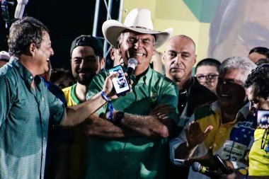 Brezilya Seçimleri: Brezilya Cumhurbaşkanı Jair Bolsonaro Guarulhos, Sao Paulo 'da düzenlenen mitinge katıldı. 22 Ekim 2022, Guarulhos, Sao Paulo, Brezilya: Brezilya Cumhurbaşkanı ve yeniden seçime aday, Jair Bolsonaro Guarulhos 'da düzenlenen bir mitingde