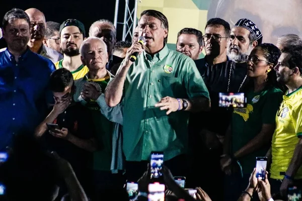 Elecciones Brasil Presidente Brasileño Jair Bolsonaro Asiste Mitin Guarulhos Sao —  Fotos de Stock