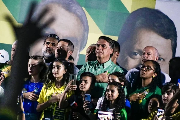 Eleições Para Brasil Presidente Brasileiro Jair Bolsonaro Participa Comício Guarulhos — Fotografia de Stock