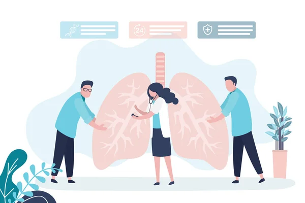 Team Doctors Checks Condition Lungs Group Pulmonologists Examine Treat Respiratory — Stock Vector