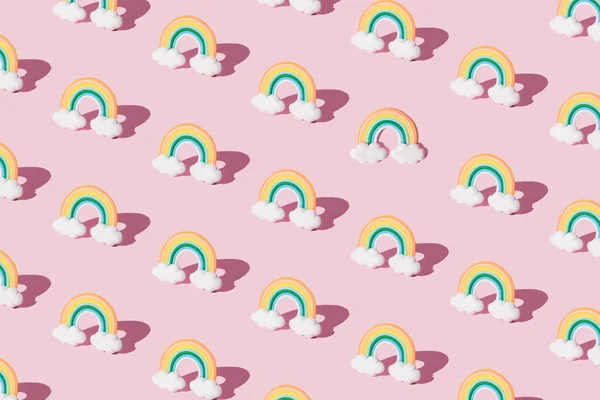 Small Colorful Rainbow Cookie Clouds Pattern Copy Space — Stock Fotó