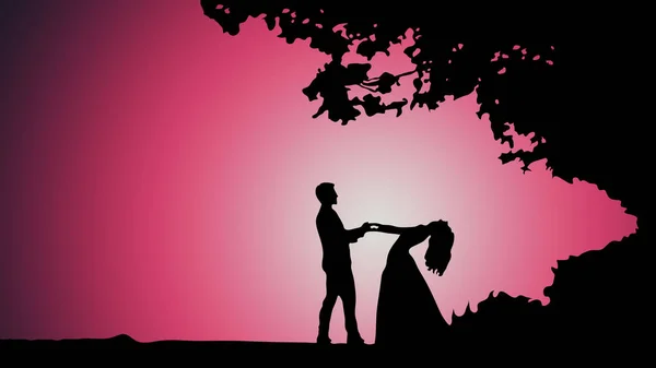 Иллюстрация Дню Святого Валентина Парой Танцующих Силуэтом Градиентом Луны Розового Лицензионные Стоковые Фото