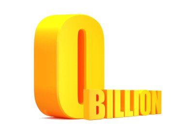 Beyaz arka planda altın 0 milyar kelime. 3d illüstrasyon