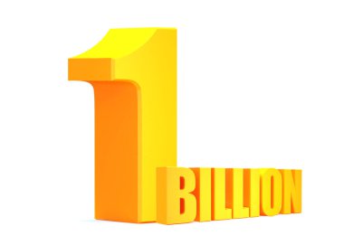 Beyaz arka planda altın 1 milyar kelime. 3d illüstrasyon