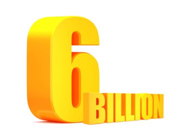 Beyaz arka planda altın 6 milyar kelime. 3d illüstrasyon