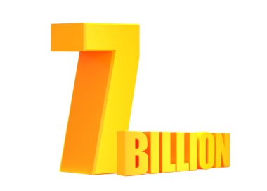 Beyaz arka planda altın 7 milyar kelime. 3d illüstrasyon