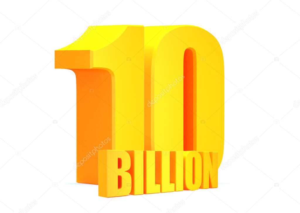 Gold 10 Billion views word on white background.3d illustration