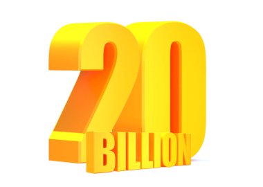 Altın 20 Milyar Görünüm Beyaz arka plan 33D illüstrasyon
