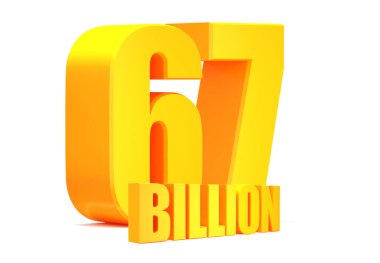 Altın 67 milyar görüntü beyaz arka plan 33D illüstrasyon üzerine