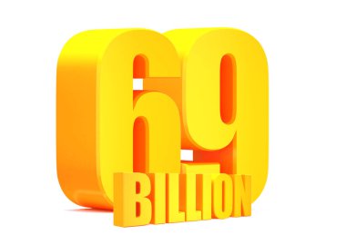 Altın 69 Milyar görünüm beyaz arka plan 33D illüstrasyon