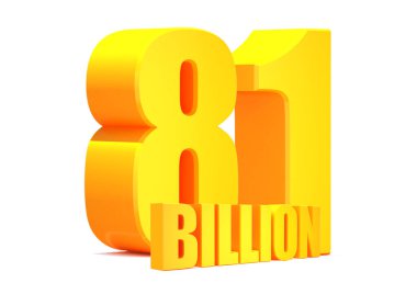 Beyaz arka planda altın 81 milyar kelime. 3d illüstrasyon