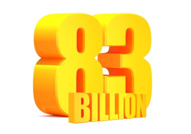 Beyaz arka planda altın 83 milyar kelime. 3d illüstrasyon
