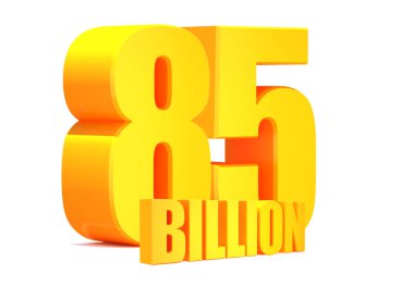 Beyaz arka planda 85 milyar altın kelime. 3d illüstrasyon