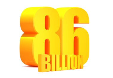 Beyaz arka planda 86 milyar altın kelime. 3d illüstrasyon