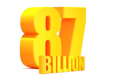 Beyaz arka planda 87 milyar altın kelime. 3d illüstrasyon