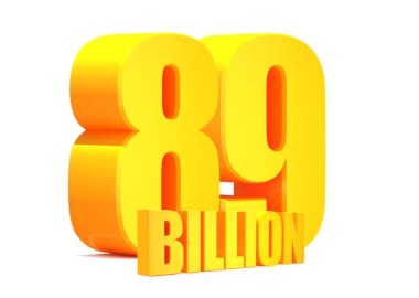 Beyaz arka planda altın 89 milyar kelime. 3d illüstrasyon