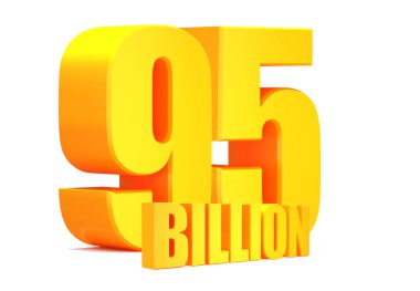 Beyaz arka planda altın 95 milyar kelime. 3d illüstrasyon