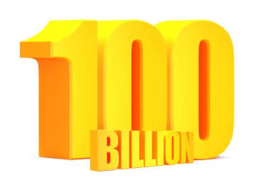 Beyaz arka planda 100 milyar altın söz. 3d illüstrasyon