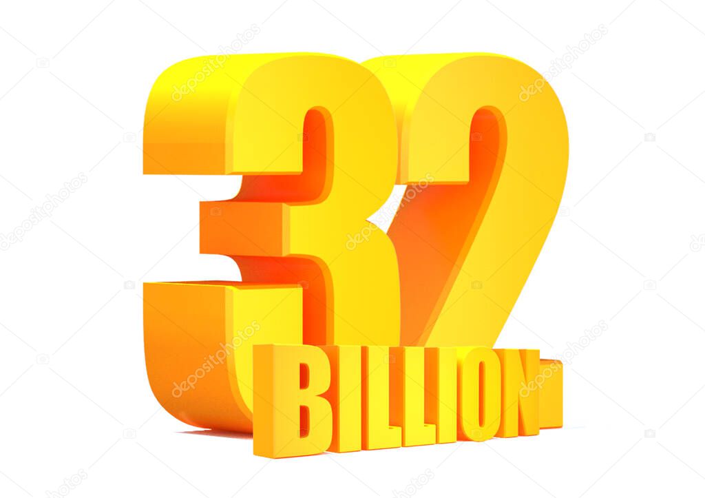 Gold 32 Billion views word on white background.3d illustration