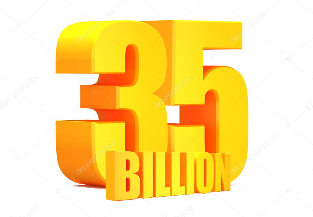 Gold 35 Billion views word on white background.3d illustration