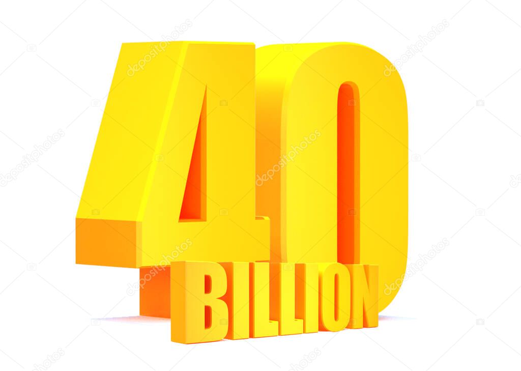 Gold 40 Billion views word on white background.3d illustration
