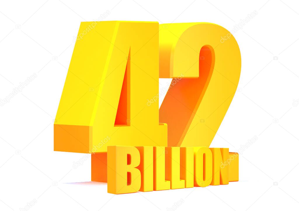 Gold 42 Billion views word on white background.3d illustration