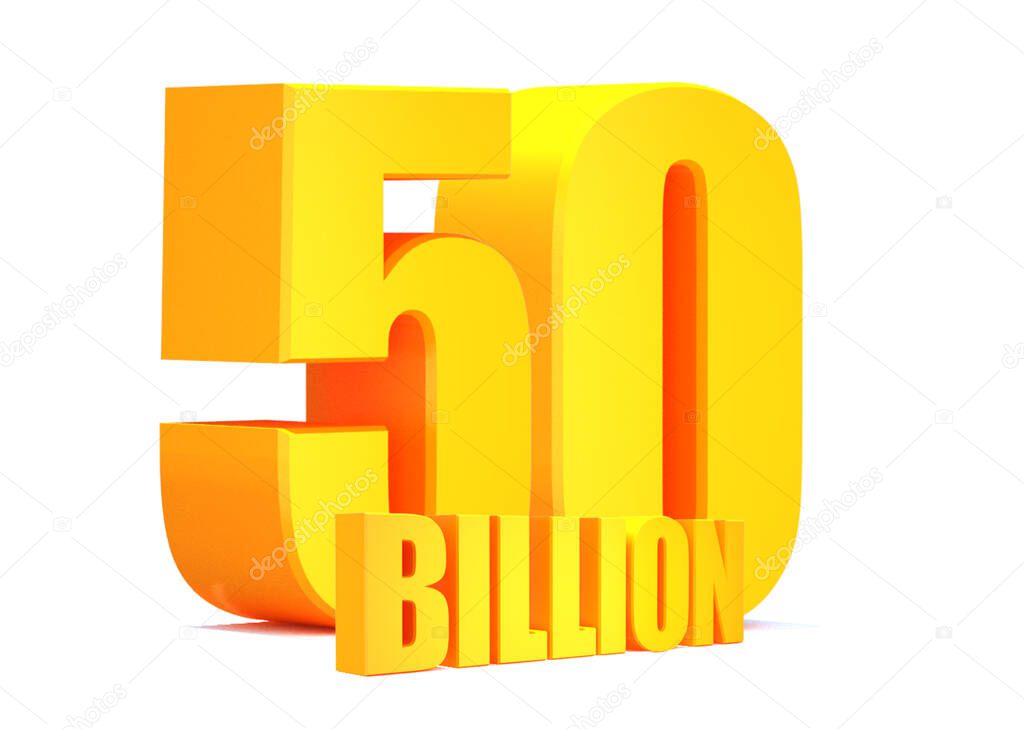 Gold 50 Billion views word on white background.3d illustration
