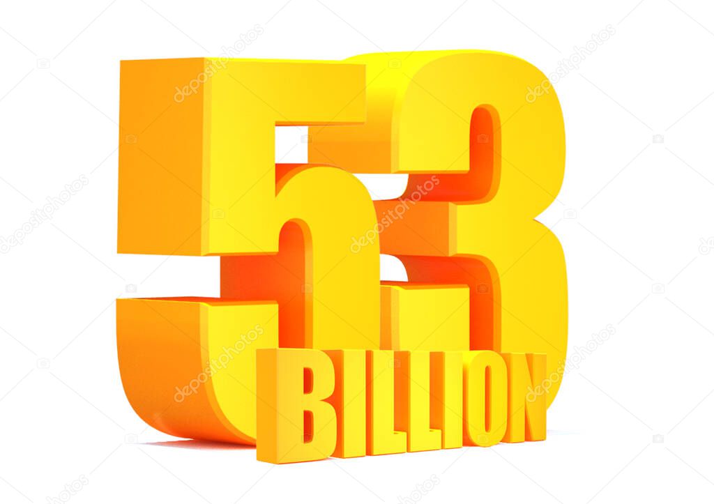 Gold 53 Billion views word on white background.3d illustration