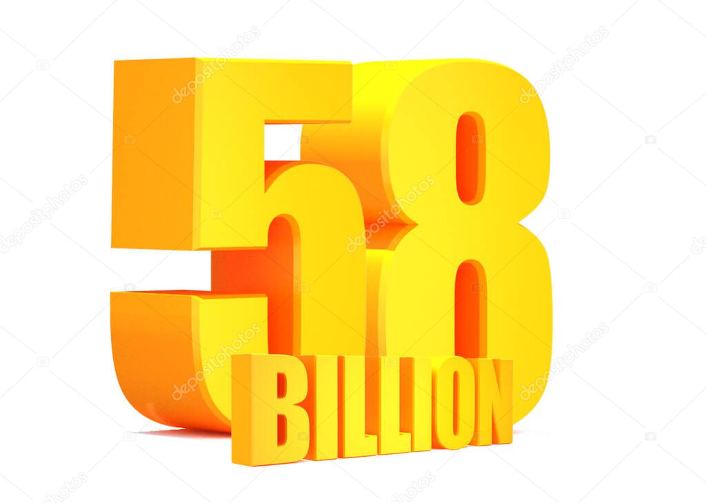 Gold 58 Billion views word on white background.3d illustration