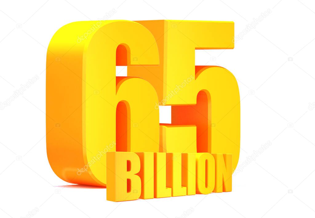 Gold 65 Billion views word on white background.3d illustration