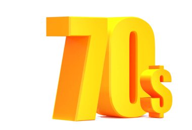 Altından 70 dolar. Beyaz arka planda 70 dolar. 3d illüstrasyon